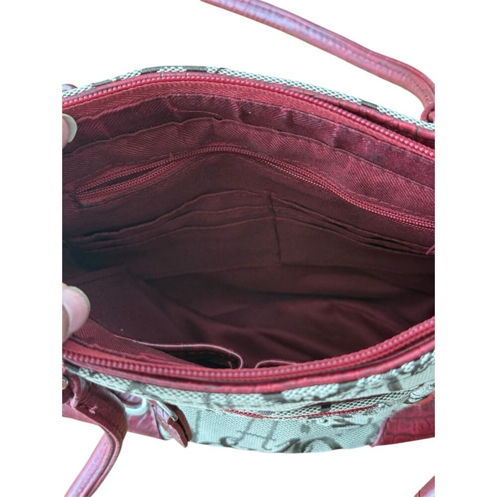 Y2K Script Print Canvas Shoulder Bag Red Croc Trim Mini Tote Sag Harbor - Picture 6 of 7